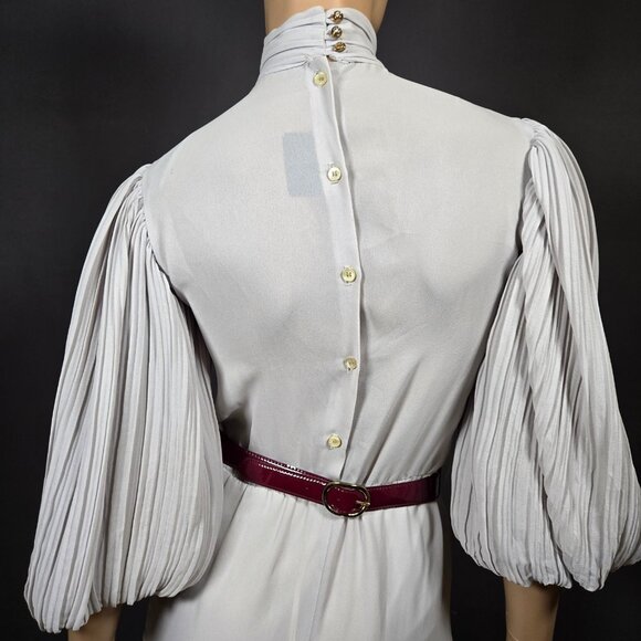 Vintage 80s Farouche Gray Chiffon belted Jumpsuit Size S Balloon Sleeves - Picture 11 of 16